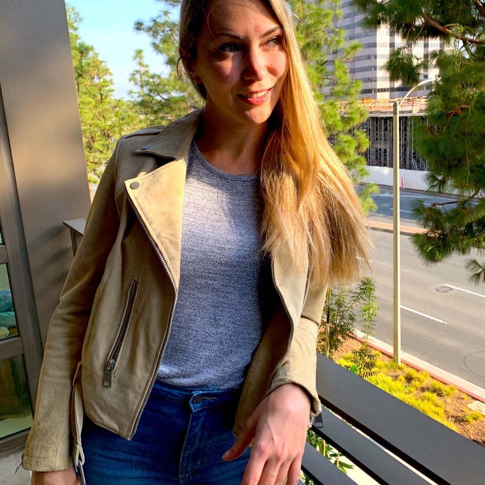 Cream Suede Leather Jacket